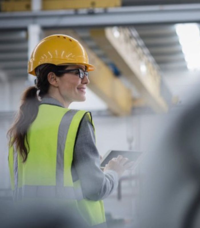 Diseño sin título (2) Mujer ingeniero con casco amarillo en fabrica